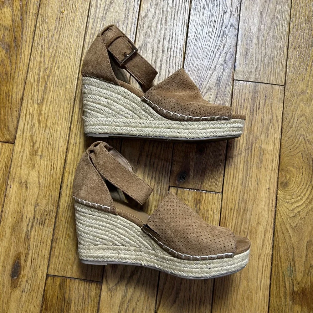 Altar'd State Brown Faux Suede Espadrille Wedge Sandals Perforated Size 8.5